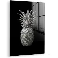 MuchoWow Glasschilderij 120x160 cm - Schilderij acrylglas - Ananas - Gedetailleerd - Bladeren - Foto op glas - Muurdecoratie woonkamer - Wanddecoratie slaapkamer - Schilderijen