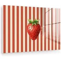 MuchoWow Glasschilderij 180x120 cm - Schilderij acrylglas - Aardbei - Strepen - Rood - Foto op glas - Muurdecoratie woonkamer - Wanddecoratie slaapkamer - Schilderijen