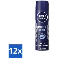 Nivea 12 x Men Deodorant Spray Cool Kick 150 ml - Anti-transpirant - Zweetbestendig - Frisheid - Verkoeling - 48 Uur Bescherming
