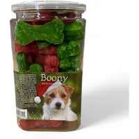 Boony Kerst kauwsnacks in cadeaupot - munchy botjes rood en groen - 380 gram