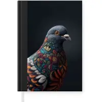 MuchoWow Notitieboek - Schrijfboek - Duif - Bloemen - Zwart - Notitieboekje klein - A5 formaat - Schrijfblok