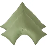 Homescapes Biologische Katoen V-Kussensloop - Set van 2 - Mosgroen - 100% Egyptisch Katoen Satijn - 400TC - 38 x 76 cm