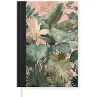 MuchoWow Notitieboek - Schrijfboek - Compositie van bladeren - Groen - Roze - Notitieboekje klein - A5 formaat - Schrijfblok