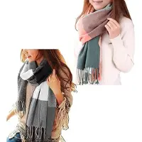 Karma Dames geruit oversized kasjmier sjaal lange zachte wraps dames geruit oversized sjaal lange sjaal voor herfst en winter , 2 pakketten (roze groen + zwart)