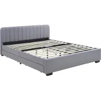 En.casa Gestoffeerd bed 'Nofrenna', tweepersoonsbed met 4 lades, 160 x 200 cm, linnen, grijs