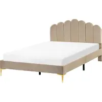 Beliani SAUVIAN - Bed - Taupe - 140 x 200 cm - Fluweel
