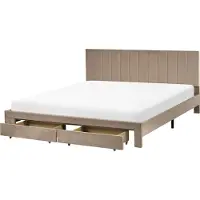 Beliani LONZAC - Bed met opbergruimte - Taupe - 180 x 200 cm - Fluweel