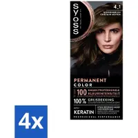 Syoss 4 x - Coloration 4-1 Middenbruin - Haarverf - Grijsdekking - Vermindert Haarbreuk - Permanente Haarkleuring - Haarkleur - Grijsdekking - Donkere Asblonde Haarkleur - Keratine