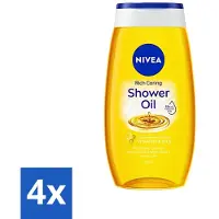 Nivea 4 x - Doucheolie - Natuurlijke Doucheolie - 200 ml - Doucheolie - - Natuurlijke Oliën - Zachte Huid - Hydratatie