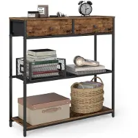 Vasagle Smalle consoletafel met stoffen lades, Vintagebruin-Zwart