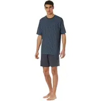 Schiesser shortama blauw geprint katoen