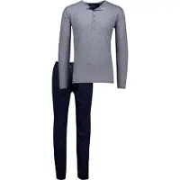 Schiesser Pyjama lang ' Selected Premium ' donkerblauw / grijs gemĆŖleerd