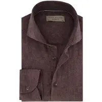 John Miller overhemd Tailored Fit bruin linnen