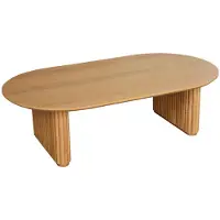Sweeek - Ovale salontafel rubberhout met eikenfineer - l 122 x b 65 x h 35 cm - gabrielle