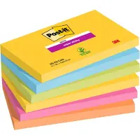 3M Super Sticky Notes, Kleurenset Rio, Neon geel, Mediterraan blauw, Neon Groen, Fuchsia, Neon oranje , 76mm x 127 mm, 6 blokken
