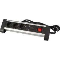 Perel Stekkerdoos met schakelaar, 3 stopcontacten met randaarde (type F), 2 USB-poorten, kabel 1.4 m, 3G1.5, gebruik binnenshuis, zwart/grijs