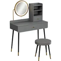 Vicco Kaptafel set met kruk Mirela Grijs 90 cm met LED-spiegel en kruk, Model 56652