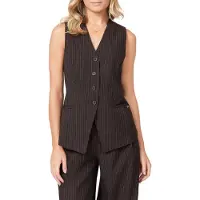 Scotch & Soda Long Line Vest Brown Pinstripe Size: L | Vests Outlet | Dames | Bruin