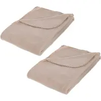 Atmosphera Polar Fleece deken of plaid - 2x - beige - 125 x 150 cm - polyester - Bankdeken - Fleece plaid