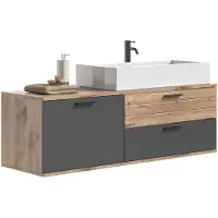 Furnilux Mason wastafelmeubel inclusief waskom Basaltgrijs NB Nox Eiken NB Nox Eiken MDF TZ - 48x140x62cm