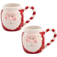 Svenska Living Kerst mok - 2x - kerstman - 8 x 11 cm - keramiek - 400 ml - beker - koffiemok/theemok - kinderbeker