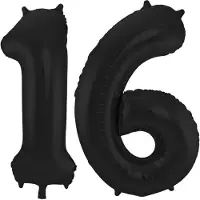 Folat Verjaardag Leeftijd folieballon - 16 jaar - zwart - 86 cm - cijferballon groot