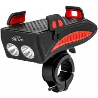 SENZO Telefoonhouder Voor Fiets - Fietslamp - Met Powerbank - Fietslampje - Voorlicht - GSM Houder Fiets - Met Fietshoorn