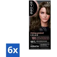 Syoss 6 x - Permanent Coloration 5-1 - Haarverf - Permanente Haarkleuring - Lichtbruin - Grijsdekking - Permanente Haarkleuring - Lichtbruin Haar - Grijsdekking - Keratine - Haarkleur