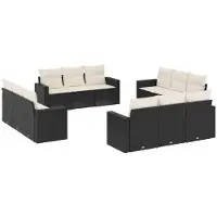 vidaXL 12-delige Loungeset met kussens poly rattan zwart