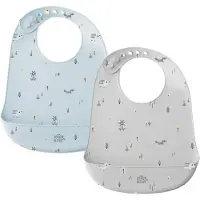 Interbaby 2 x siliconen slab slabber met print | grijs | blauw | opvangbabkje |BPA FREE|