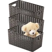 PlasticForte Opbergmand - 3x - Kastmand - rotan kunststof - choco bruin - 5 Liter - 15 x 28 x 13 cm