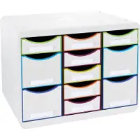 Exacompta Store-Box Multi Iderama regenboog, 11 open lades (7 plat/4 hoog), stil, stapelbaar, 25 jaar garantie Vragen uitleggen