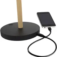 Unilux LED tafellamp VICKY, 9 W, 900 lm, 3000 K, 3 lichtsterktes, dimbaar, USB-oplaadfunctie, beukenhout & staal, zwart-beuken