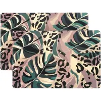 Unique living Placemat Jungle - 4x - Monstera bladeren - 44 x 28 cm - tafeldecoratie - panterprint