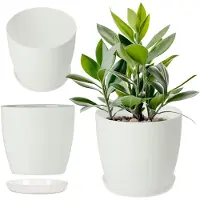 Kadax Bloempot, plantenbak met onderzetter, ronde bloembak van kunststof, matte pot voor cactus, varens, glanzende buitenpot voor balkon, woning en terras ( 30 cm, wit)