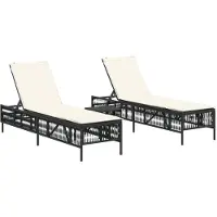vidaXL Ligbedden 2 st met tafel poly rattan zwart