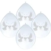 Folat Ballonnen - 16x stuks - wit - met duifjes - bruiloft versiering - feestartikelen