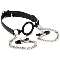 Rimba - Latex Ring Gag met Tepeiklemmen