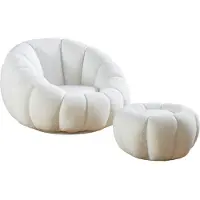 SalesFever fauteuil en poef in teddybont wit