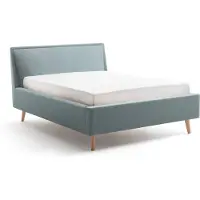 Meise Frieda bedbodem gestoffeerd bed houten basis massief hoofdbord glad met kussen