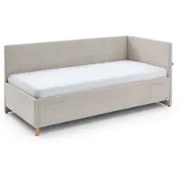 Meise Cool gestoffeerd ligbed met rugleuning massief eikenkleurig houten onderstel
