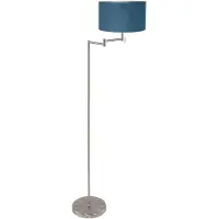Mexlite Staalkleurige vloerlamp Bella 3881ST met blauwe velours kap
