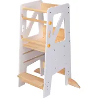 Sunny Liv Leertoren Beige/Wit | Leerstoel voor Kinderen | Kinderleertoren In Hoogte Verstelbaar Platform met 3 Treden | 44 x 40 x 90 cm