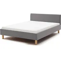 Meise Lena gestoffeerd bed houten lattenbodem eikenkleurig hoofdbord glad
