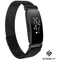 Strap-it Milanees Smartwatch bandje - Geschikt voor Fitbit Inspire / Inspire HR / Inspire 2 Milanese band - zwart - Horlogeband / Polsband / Armband - Maat: Maat L