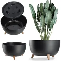 Kadax Verhoogde plantenpot, grote kunststof plantenbak met poten voor binnen en buiten, duurzame ronde plantenbak voor kamerplanten (47 cm, zwart)