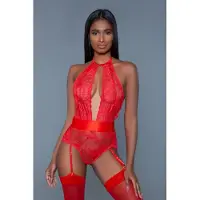 Be Wicked Ophelia Kanten Jarretel Body - Rood - S
