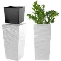Kadax Bloempot, bloembak van kunststof, plantenbak voor bloemen, binnen en buiten, tuin, balkon, terras, huis, weerbestendig, rotan imitatie (36,5 cm hoogte, wit)