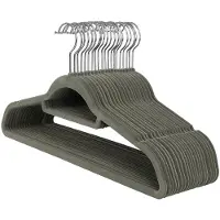 Hoppa! Fluwelen kleerhangers – set van 20 stuks, 0,6 cm dik, met antislip oppervlak en 360° draaibare haak – grijs