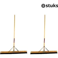 Synx Tools bezem Zaalveger 100cm Paardenhaar - Zachte bezem - Kamerveger - Bezemsteel - Set van 2 - Bezems Binnen - Bezem zacht met Steel 150 cm
